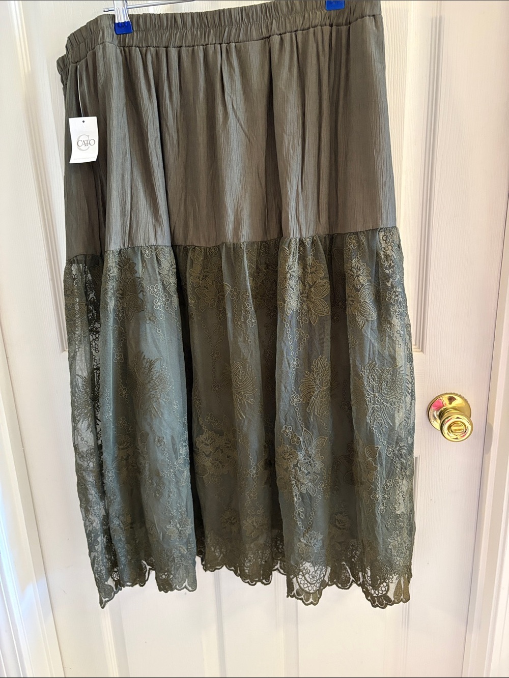 Cato Olive Lace-Tier Midi Skirt